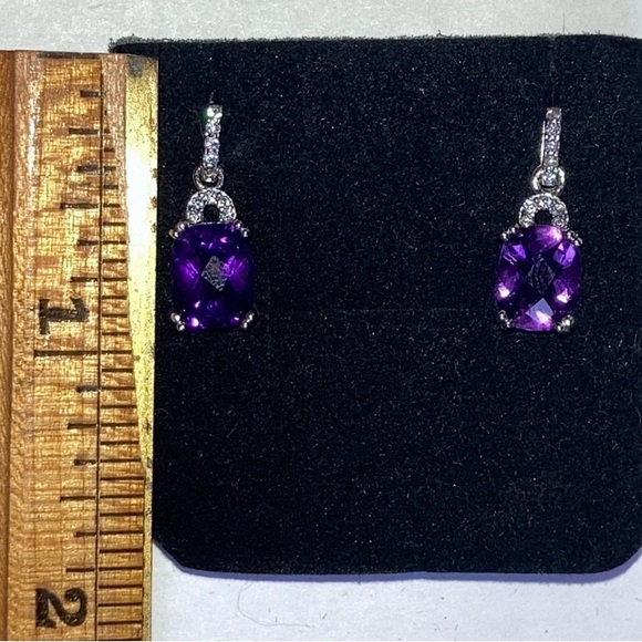 VJ CHINA Sterling Silver Purple and Clear Stones Earrings 925 - Picture 9 of 12